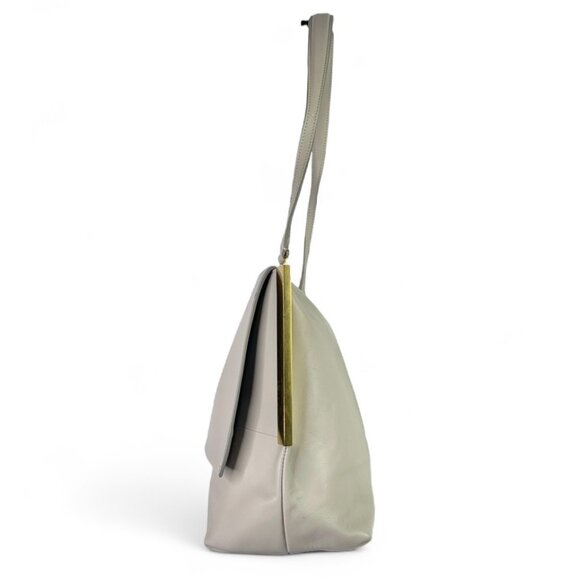 CELINE Clasp Flap Bag Dove Gray Calfskin Leather Shoulder Neutral Italy Handbag - Picture 9 of 16